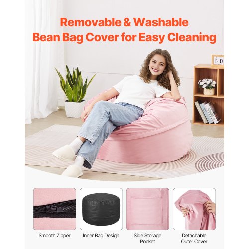 Bean Bag Chair 3 feet Round Bean Bag Chair with Removable and Washable