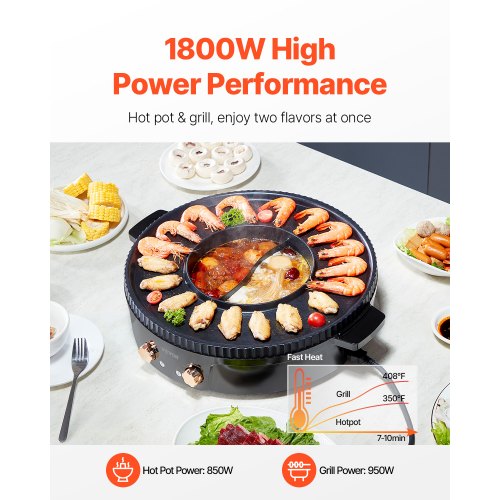 Hot Pot with Grill 1800W 2in1 Electric Smokeless Grill and Hot Pot
