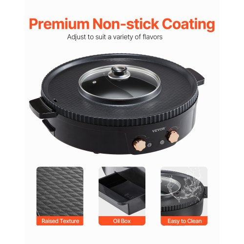 Hot Pot with Grill 1800W 2in1 Electric Smokeless Grill and Hot Pot
