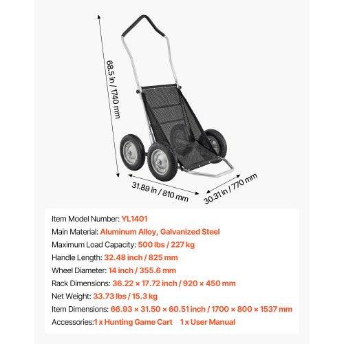 Game Carts for Hunting 500LBS Deer Cart Game Hauler HeavyDuty Crawler