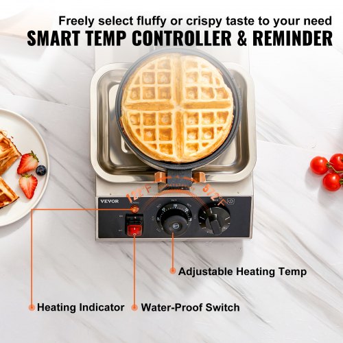Commercial Waffle Maker 1 Piece per Batch 1300W Round Waffle Iron