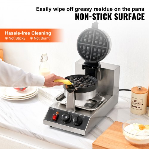 Commercial Waffle Maker 1 Piece per Batch 1300W Round Waffle Iron