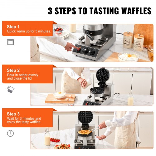 Commercial Waffle Maker 1 Piece per Batch 1300W Round Waffle Iron