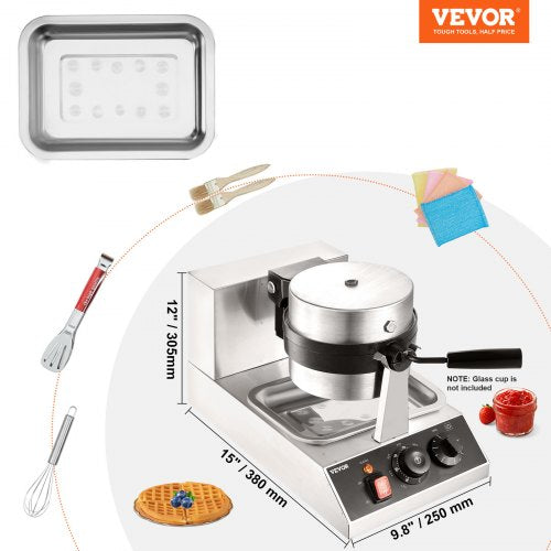 Commercial Waffle Maker 1 Piece per Batch 1300W Round Waffle Iron