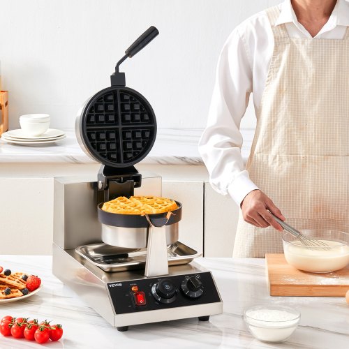 Commercial Waffle Maker 1 Piece per Batch 1300W Round Waffle Iron