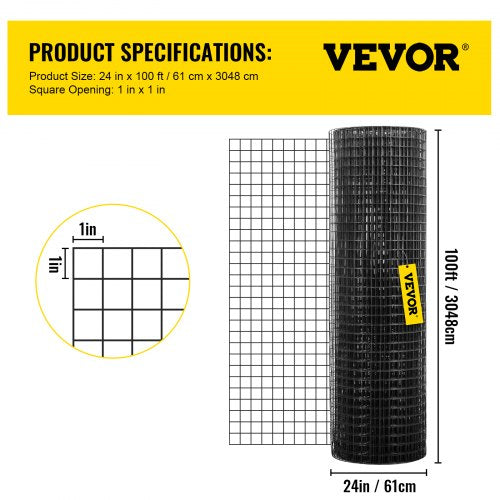 Hardware Cloth 24 x 100 1x1 Mesh Size Galvanized Steel Vinyl