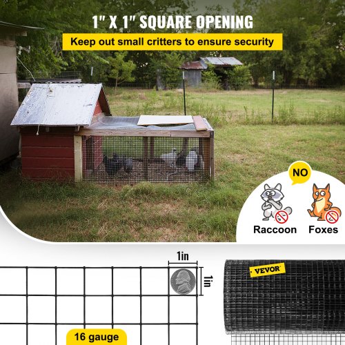 Hardware Cloth 36 x 50 1x1 Mesh Size Galvanized Steel Vinyl Coated