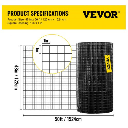 Hardware Cloth 48 x 50 1x1 Mesh Size Galvanized Steel Vinyl