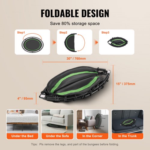 Foldable Mini Trampoline 40 Inch Fitness Rebounder Max Load 330 lbs