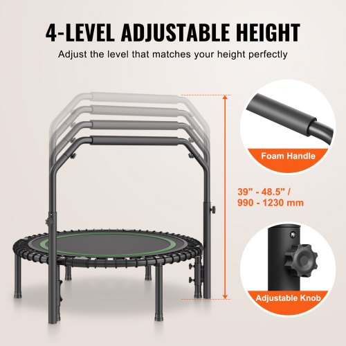 Foldable Mini Trampoline 40 Inch Fitness Rebounder Max Load 330lbs