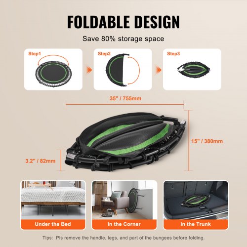 Foldable Mini Trampoline 40 Inch Fitness Rebounder Max Load 330lbs