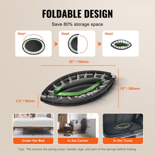 Foldable Mini Trampoline 40 Inch Fitness Rebounder Max Load 330lbs