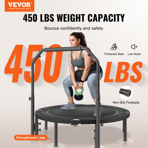 Foldable Mini Trampoline 52 Inch Fitness Rebounder Max Load 450lbs