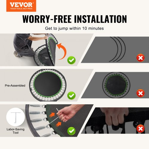 Foldable Mini Trampoline 52 Inch Fitness Rebounder Max Load 450lbs