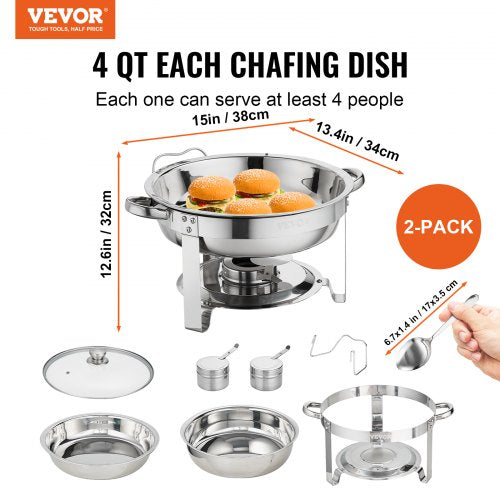Chafing Dish Buffet Set 4 Qt 2 Pack Stainless Steel Chafer with 2 Full