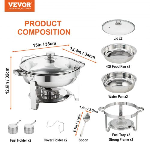 Chafing Dish Buffet Set 4 Qt 2 Pack Stainless Steel Chafer with 2 Full