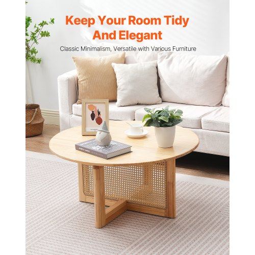 Rattan Coffee Table Round Rattan Woven Wood Coffee Table with Rubber Wood