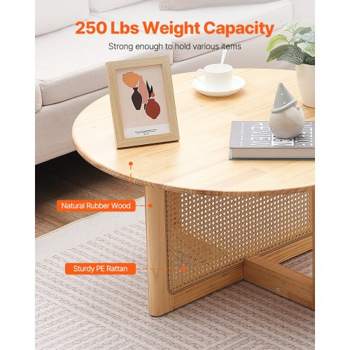 Rattan Coffee Table Round Rattan Woven Wood Coffee Table with Rubber Wood