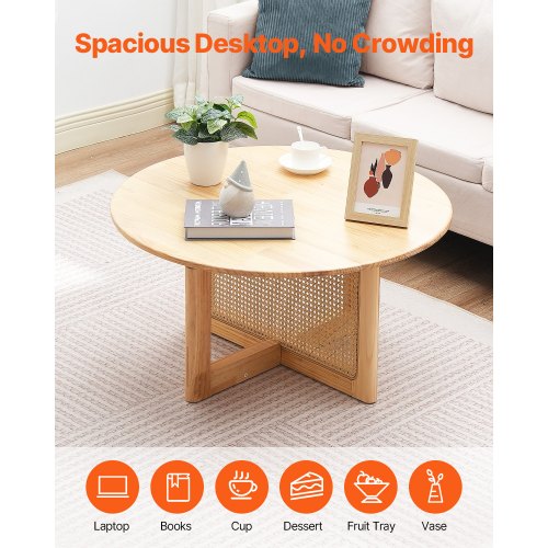 Rattan Coffee Table Round Rattan Woven Wood Coffee Table with Rubber Wood
