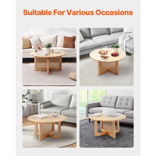 Rattan Coffee Table Round Rattan Woven Wood Coffee Table with Rubber Wood