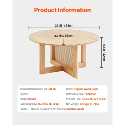 Rattan Coffee Table Round Rattan Woven Wood Coffee Table with Rubber Wood