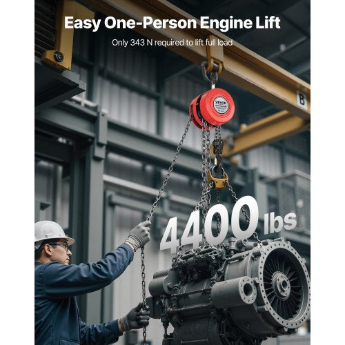 Hand Chain Hoist 2 Ton 4400 lbs Capacity Manual Chain Block with Upgrade