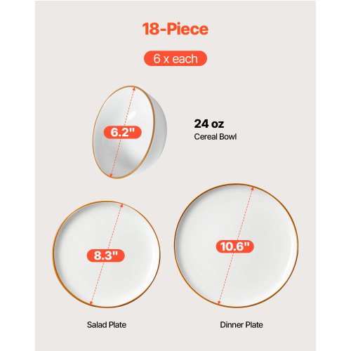 Dinnerware Set Service for 6 18 PCS Round Plates and Bowls Sets Scratch