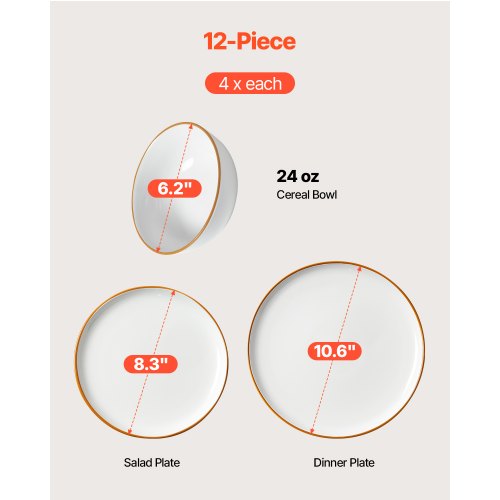 Dinnerware Set Service for 4 12 PCS Round Plates and Bowls Sets Scratch