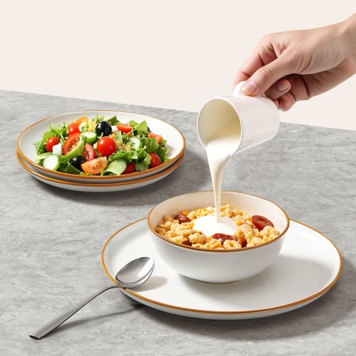 Dinnerware Set Service for 4 12 PCS Round Plates and Bowls Sets Scratch