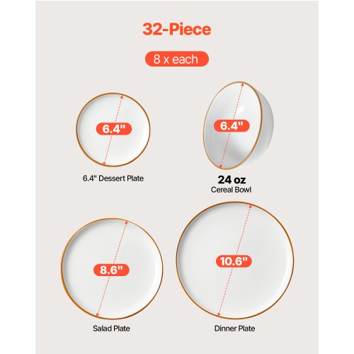 Dinnerware Set Service for 8 32 PCS Round Plates and Bowls Sets Scratch