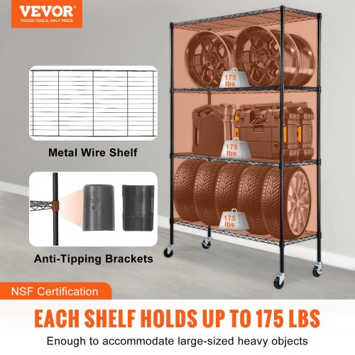 Storage Shelving Unit with Wheels 4Tier Adjustable 700 lbs Capacity