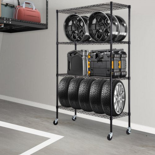 Storage Shelving Unit with Wheels 4Tier Adjustable 700 lbs Capacity