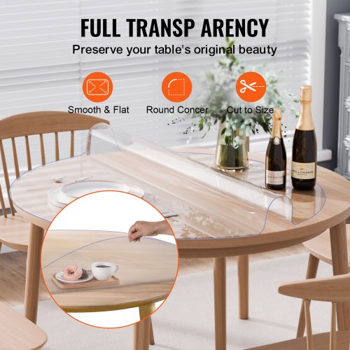 Plastic Table Cover 48 x 48 Inch 2.0 mm Thick Clear Table Protector Round