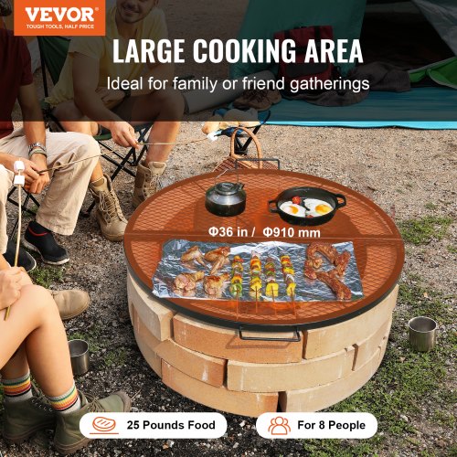 XMarks Fire Pit Grill Grate Foldable Round Cooking Grate Heavy Duty Steel