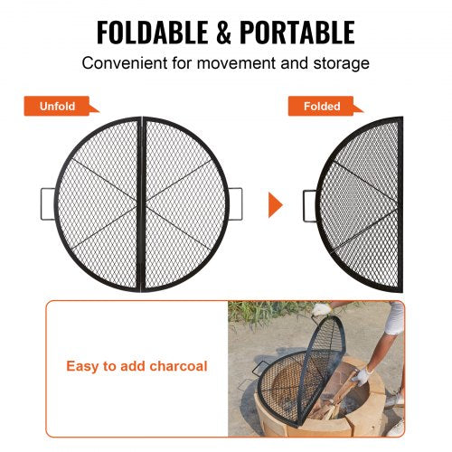 XMarks Fire Pit Grill Grate Foldable Round Cooking Grate Heavy Duty Steel