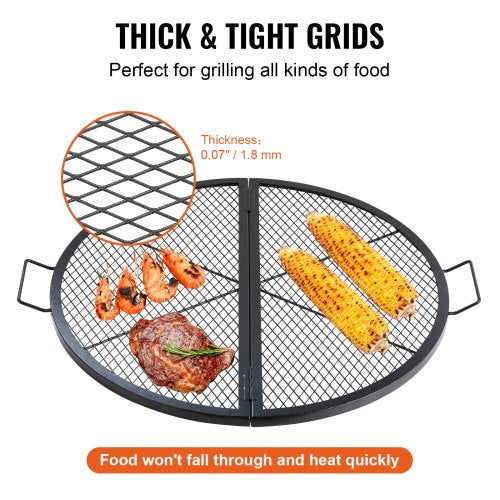 XMarks Fire Pit Grill Grate Foldable Round Cooking Grate Heavy Duty Steel