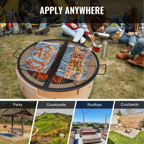 XMarks Fire Pit Grill Grate Foldable Round Cooking Grate Heavy Duty Steel
