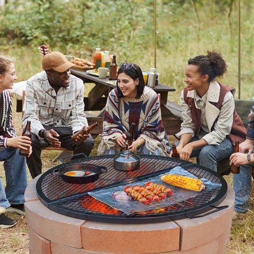XMarks Fire Pit Grill Grate Foldable Round Cooking Grate Heavy Duty Steel