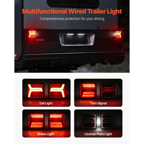 Trailer Lights 2PCS 12V Square Magnetic LED Trailer Tail Lights Kit with Stop