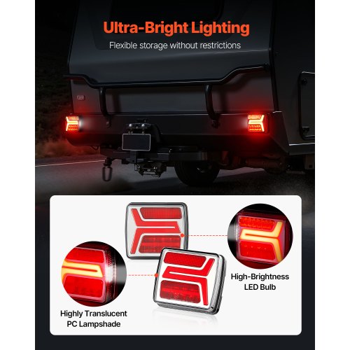 Trailer Lights 2PCS 12V Square Magnetic LED Trailer Tail Lights Kit with Stop