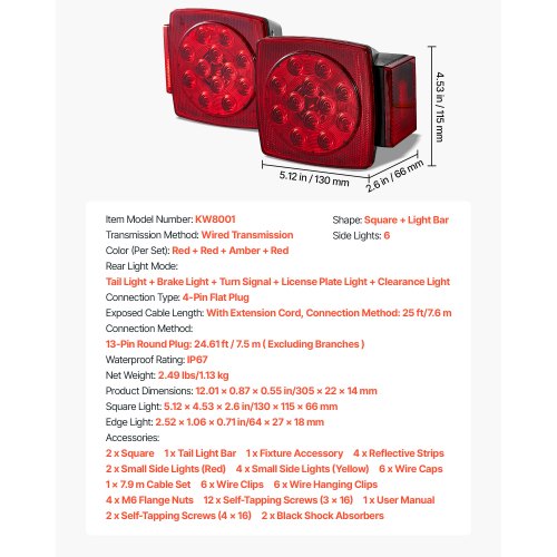 Trailer Lights 12V LED Trailer Tail Lights Kit with Stop Brake Turn Tail