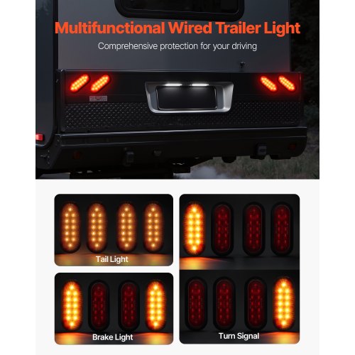 Trailer Lights 4PCS 12V Oval LED Trailer Tail Lights Kit with Stop Brake
