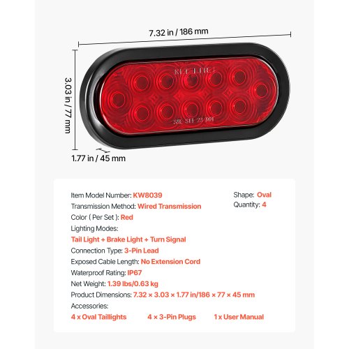 Trailer Lights 4PCS 12V Oval LED Trailer Tail Lights Kit with Stop Brake