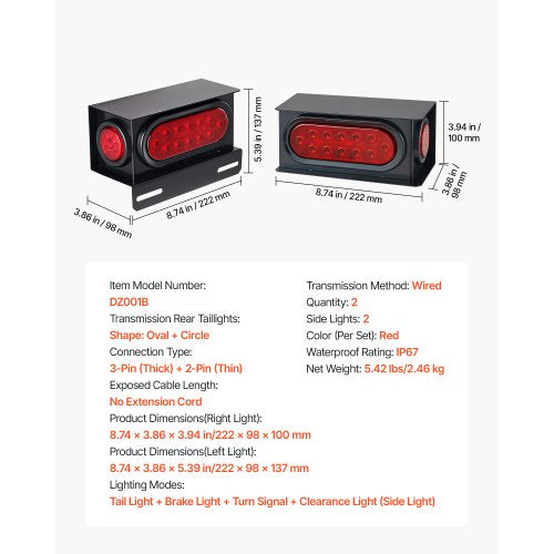 Trailer Lights 1030V LED Trailer Tail Lights Kit with Stop Brake Turn Tail