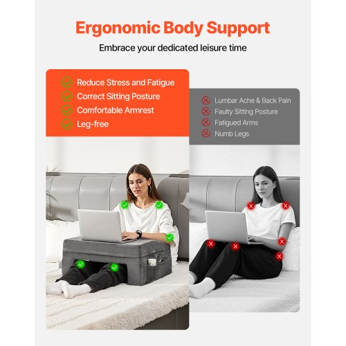 Reading Pillow Lap Desk Pillow with Washable Cloth Large Bed Pillow with 2