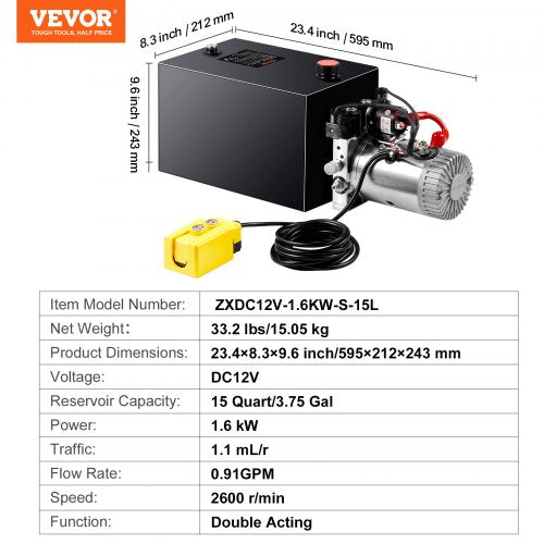 Hydraulic Pump 15 Quart Hydraulic Power Unit Double Acting Dump Trailer