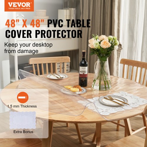 Clear Table Cover Protector 48 inch1230 mm Round Table Cover 1.5 mm Thick