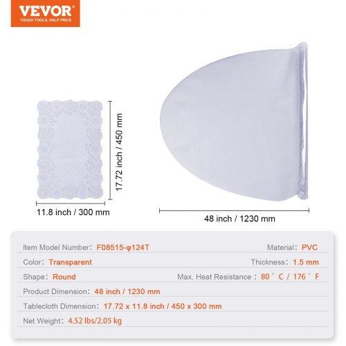 Clear Table Cover Protector 48 inch1230 mm Round Table Cover 1.5 mm Thick