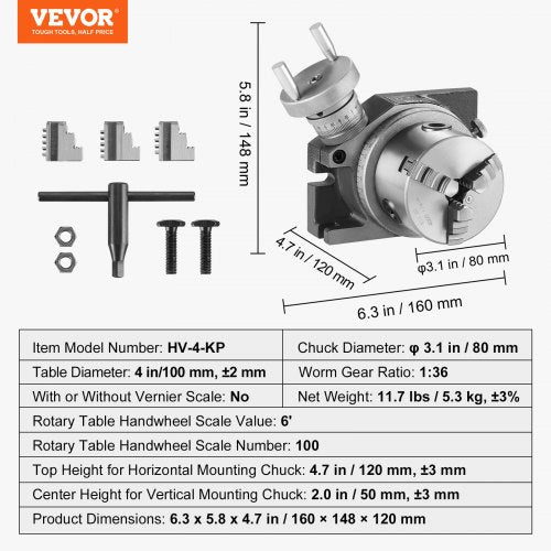 Rotary Table for Milling Machines 4 100 mm Horizontal Vertical Model