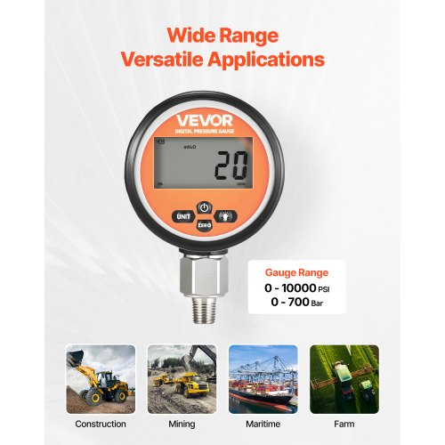 Digital Hydraulic Pressure Gauge 010000 PSI 0700 Bar Hydraulic Pressure